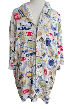 Vintage NFL San Diego Chargers Aloha Hawaiian Button Up Shirt AFC Size 2XL Men's
